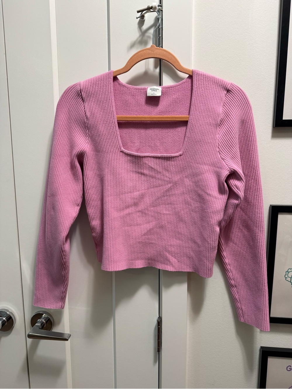 Abercrombie & Fitch Pink Ribbed Square-Neck Cropped Top